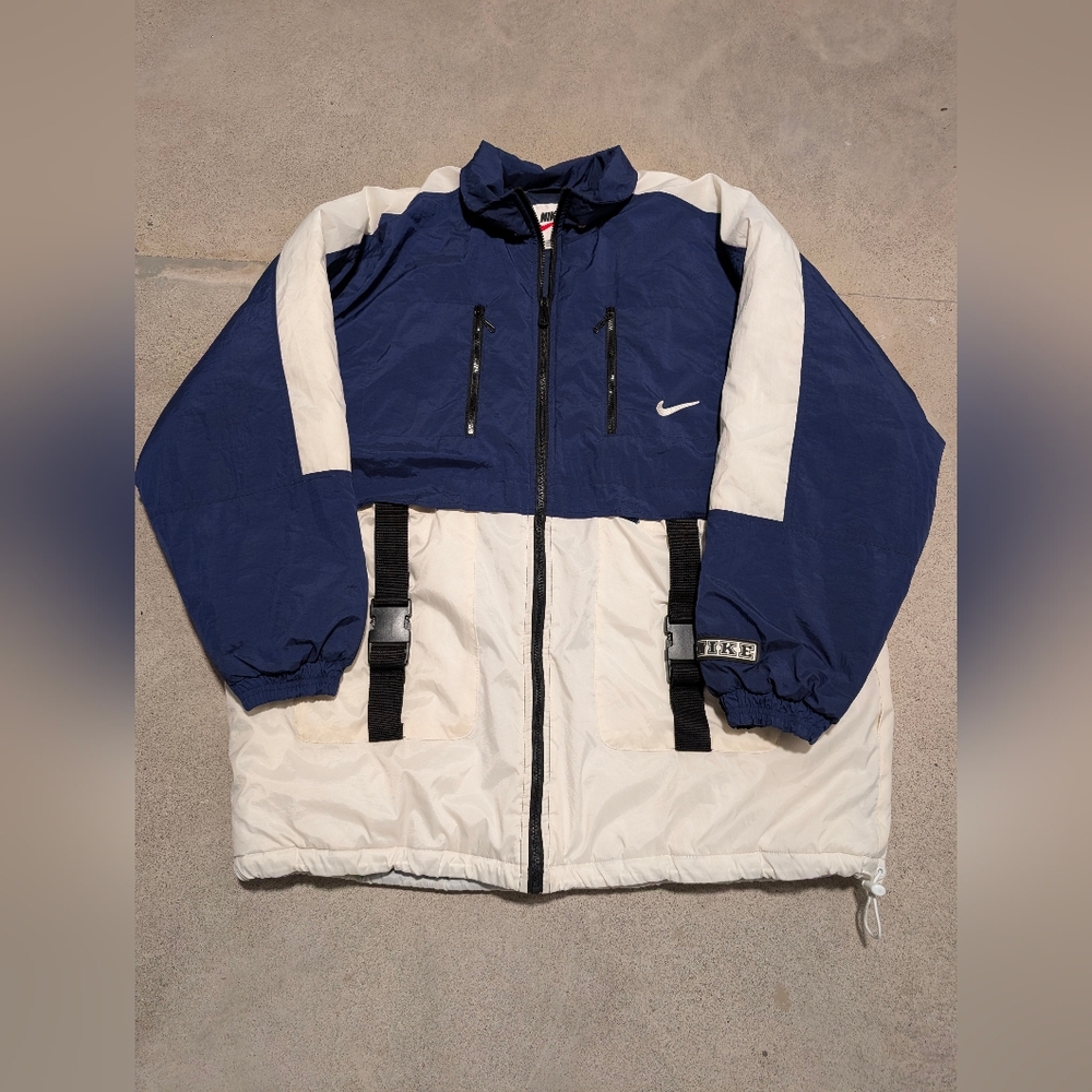 Vintage 1990 90s Nike  Oversized Men's Blue and White Jacket